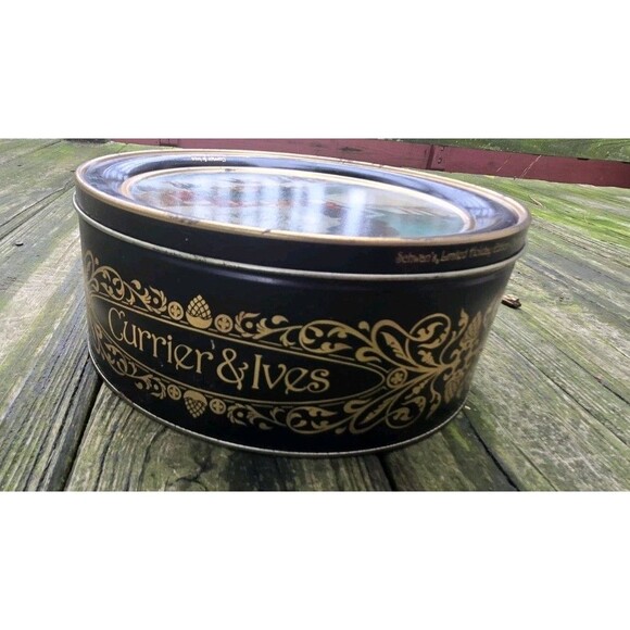 Vintage Currier & Ives American Railroad Scene Snow Bound Train Round 10" Tin - Picture 6 of 11